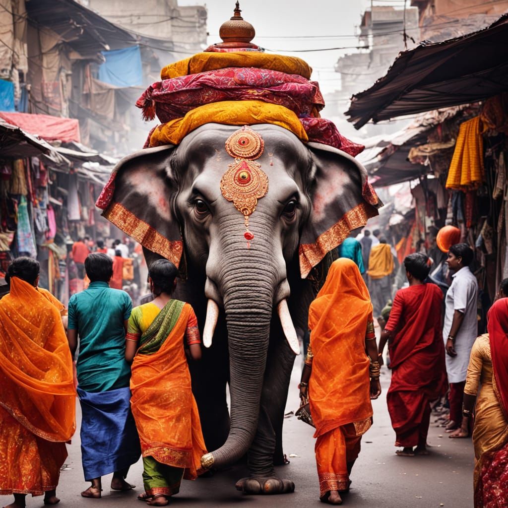Vibrant Indian Festival Procession in Colorful Market