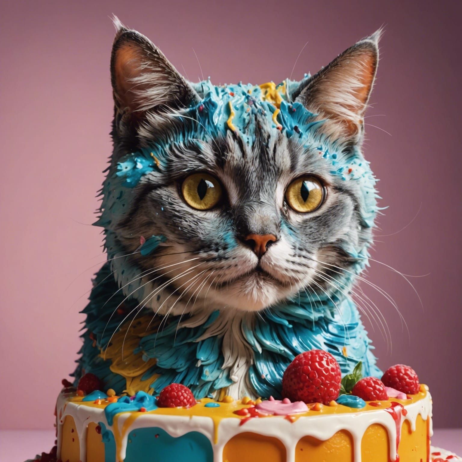 Hyperrealistic Cake Cat Concept Art with Dramatic Lighting