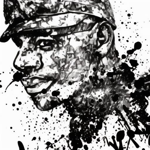 Ink Splatter Drawing of an Army Veteran