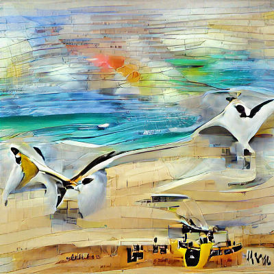 Seagulls in Flight: A Beachside Scene