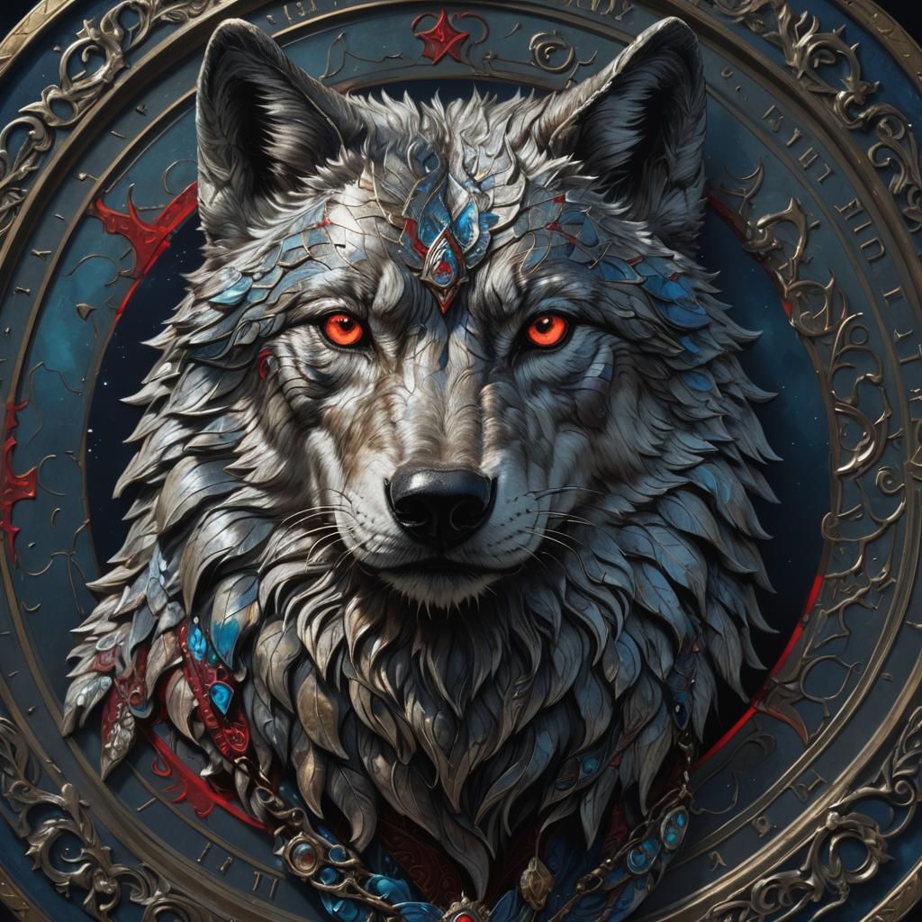 Regal Wolf Portrait in Mythic Realism Style