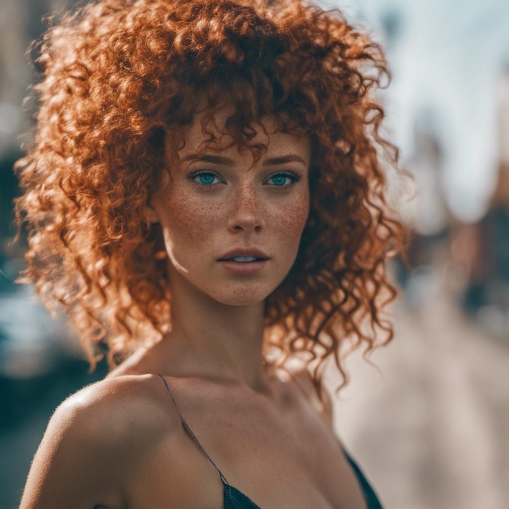Redhead Woman with Afro in Micro Bikini: Photography