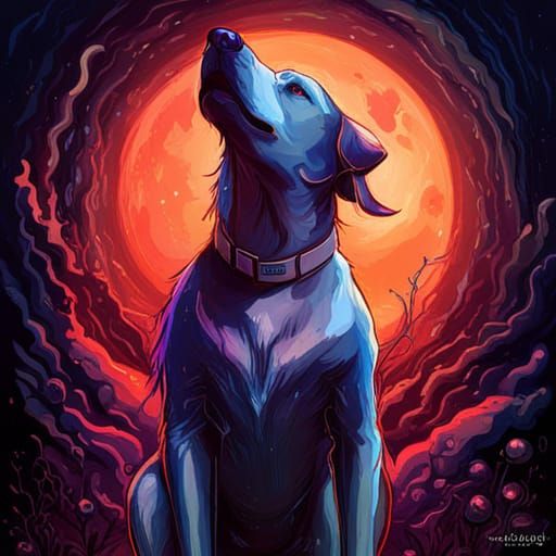 Labrador Dog in Starry Sky: Impasto Gouache Illustration