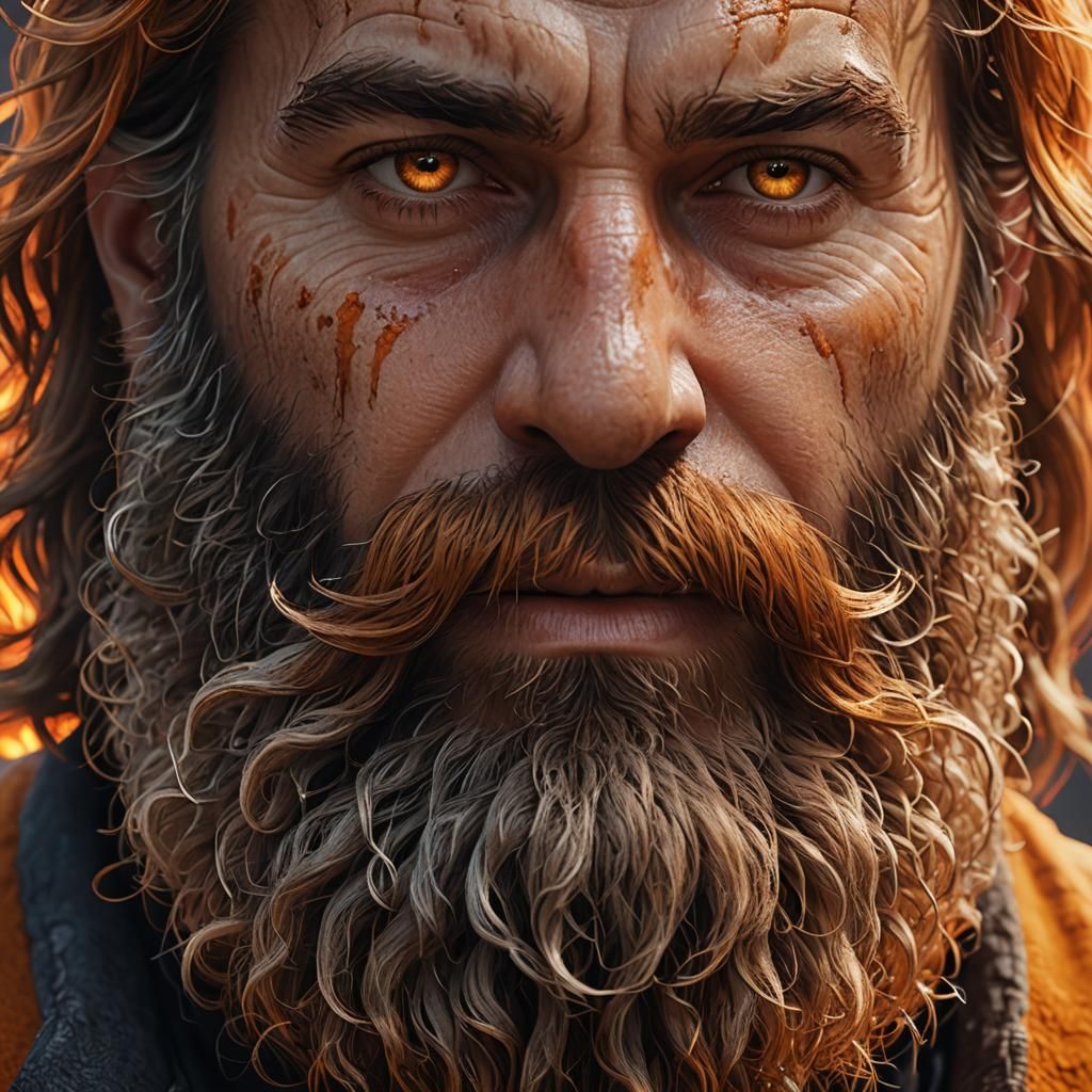 Detailed 3D Orange Beard with Volumetric Lighting