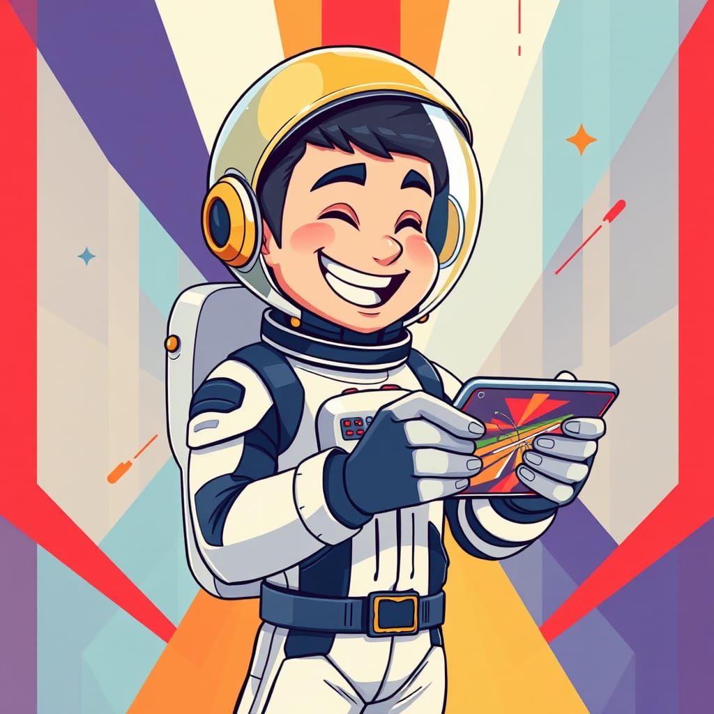 Anime Astronaut Mascot Plays Game in Pop Art Style
