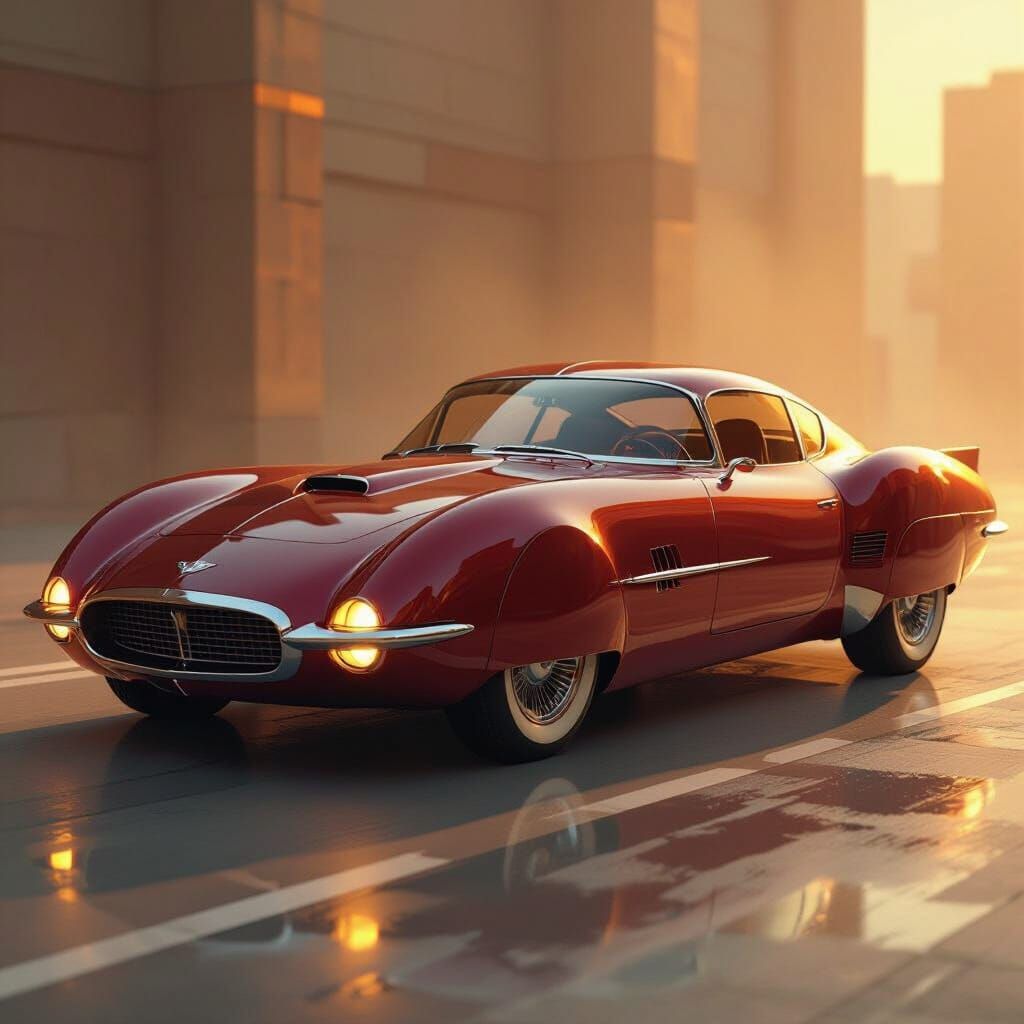 Sleek Burgundy Car in Retro-Futuristic Style