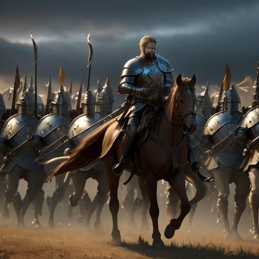 King Arthur and Knights March at Sunset in the Northern Land...