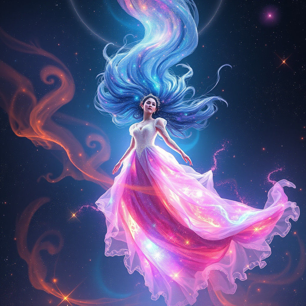 Woman in Astral Gown of Starlight and Nebulae