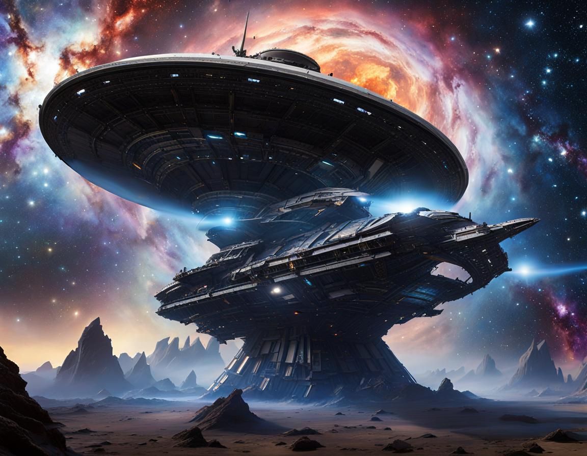 Crashed Starship on Alien Planet in Digital Watercolor