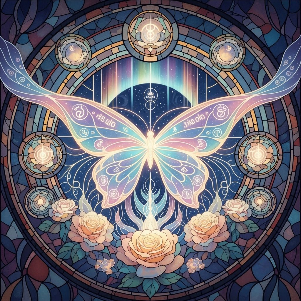 Celestial Butterfly in Stained Glass Art Style