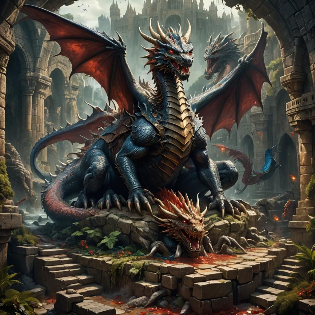 Scarred Dragon King on Bone Throne: Fantasy Concept Art