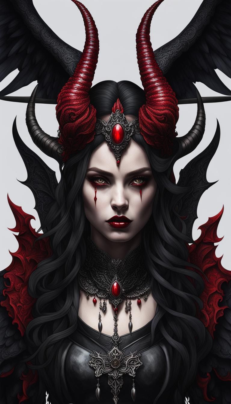 Hyperrealistic Demonic Vampire Woman with Gothic Sci-Fi Elem...