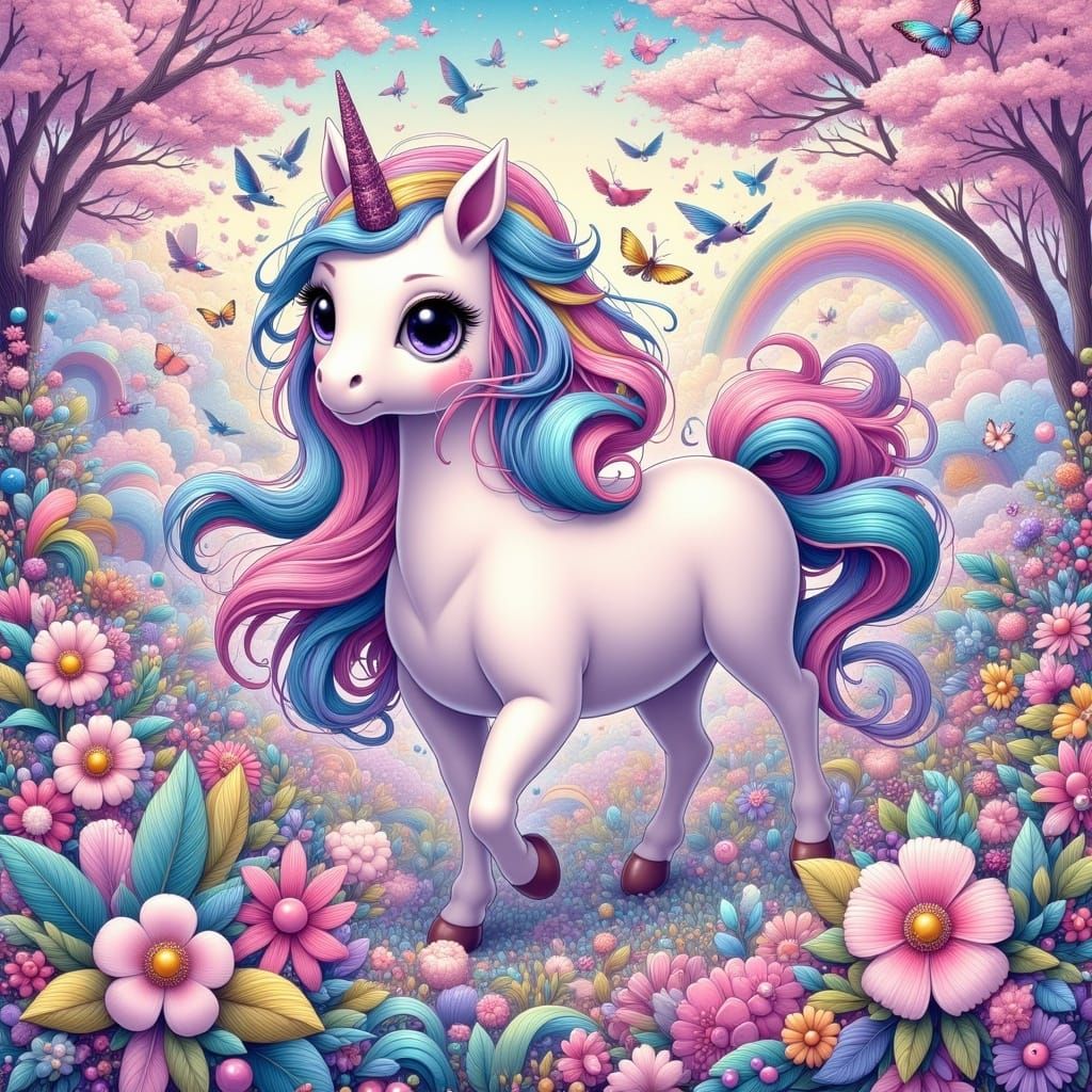 Surreal Whimsy: Pastel Unicorn Amidst Impossible Geometry