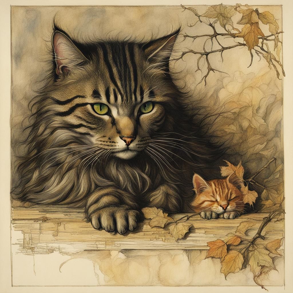 Stylized Cat Illustration in Children's Book Style