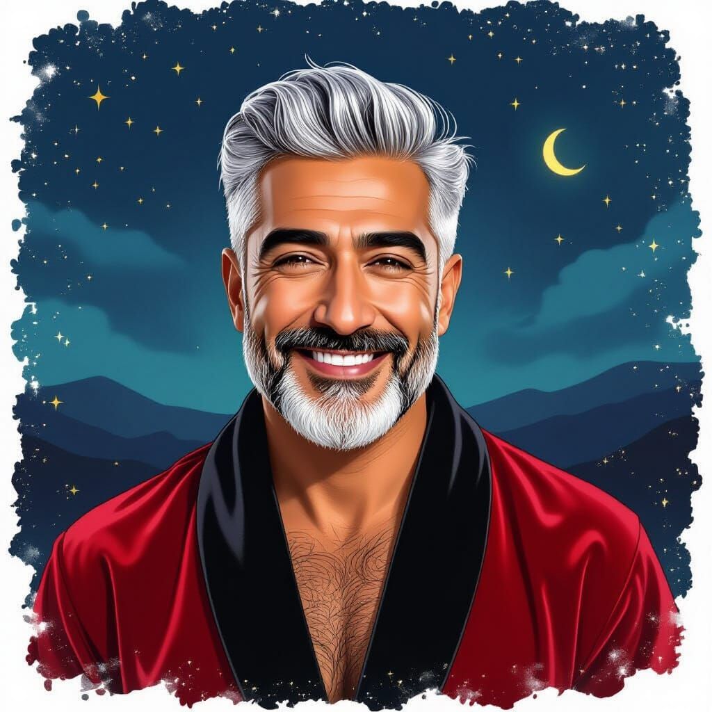 Handsome Iranian Man in Velvet Bathrobe, Art Nouveau Style