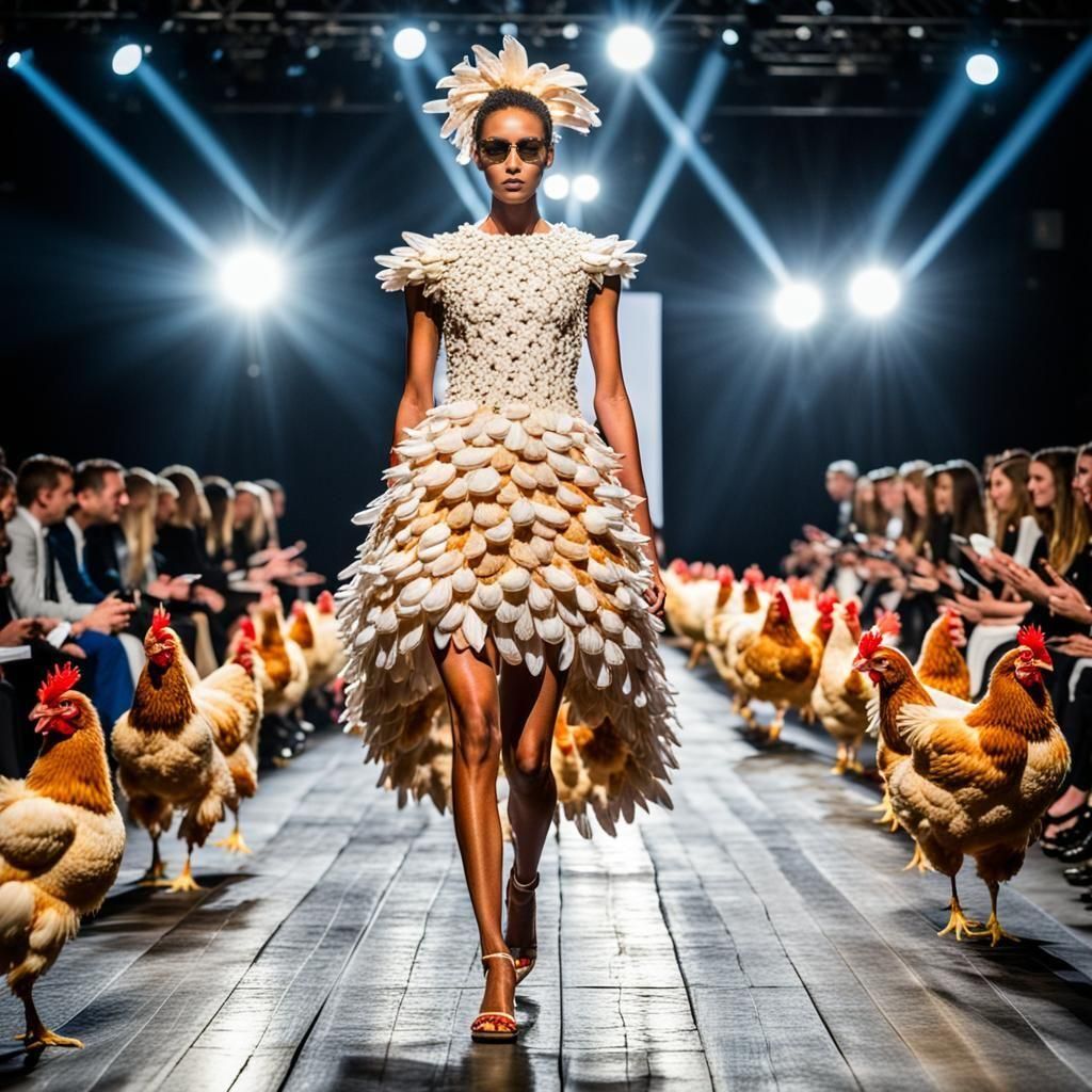 Model's Chicken Dress: A Runway Spectacle