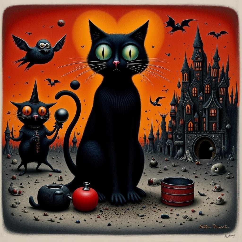 Evil Medieval Black Cat in Dark Fantasy Style