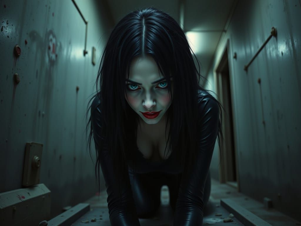 Gothic Woman with Razor Blade Fingers on Tombstone