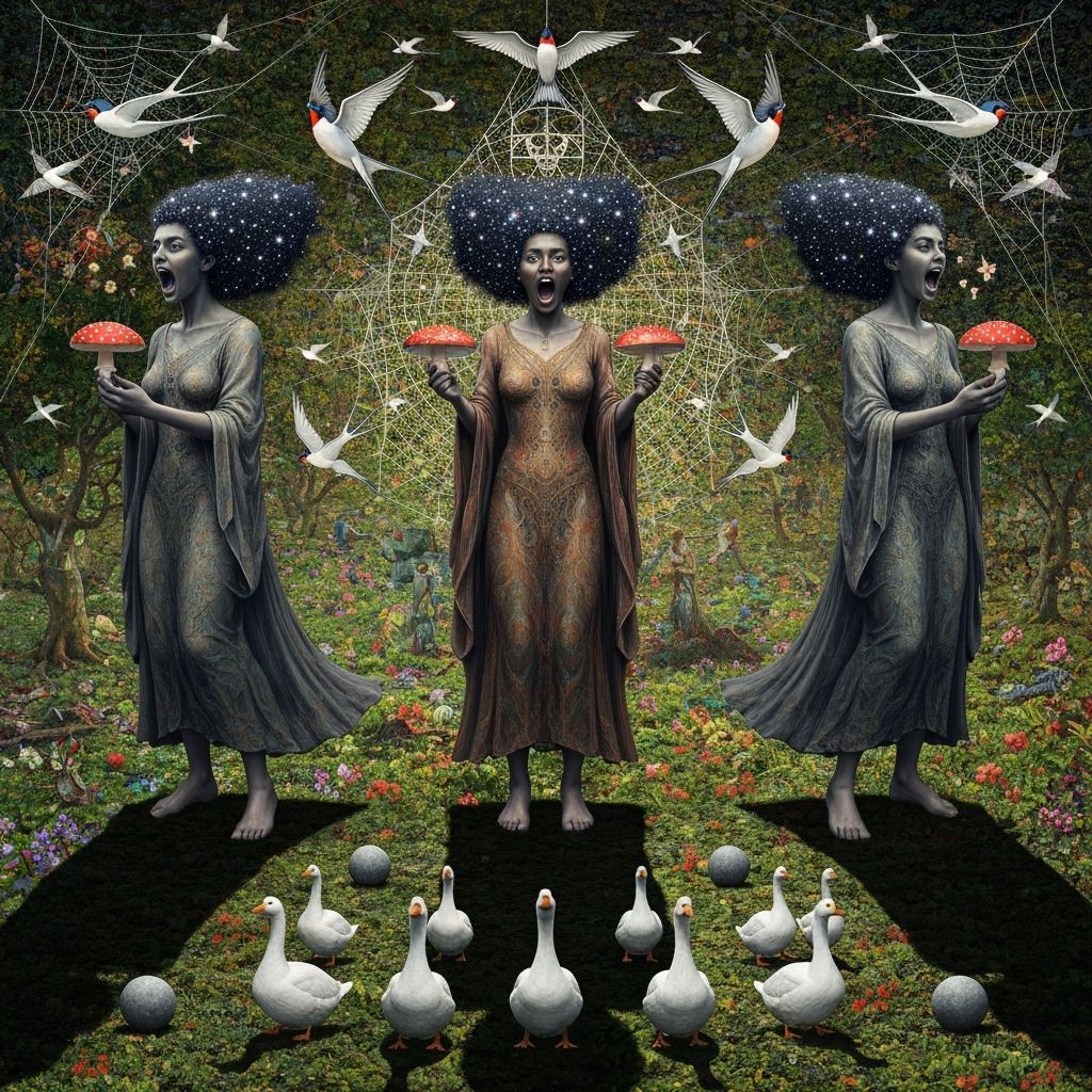 Dark Goddesses Scream Amidst Cosmic Surrealism
