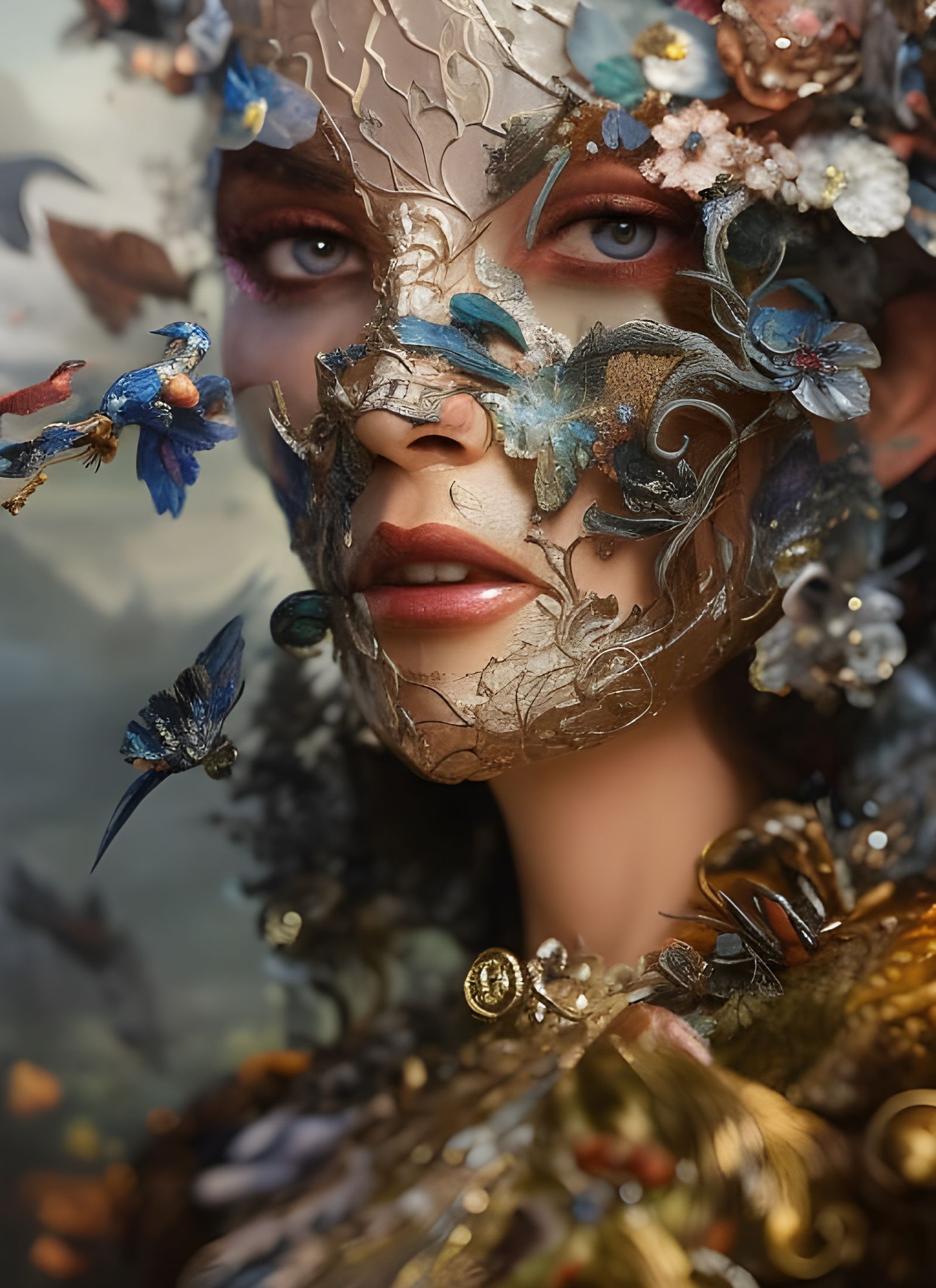 Detailed Fantasy Landscape in Mixed Media Style