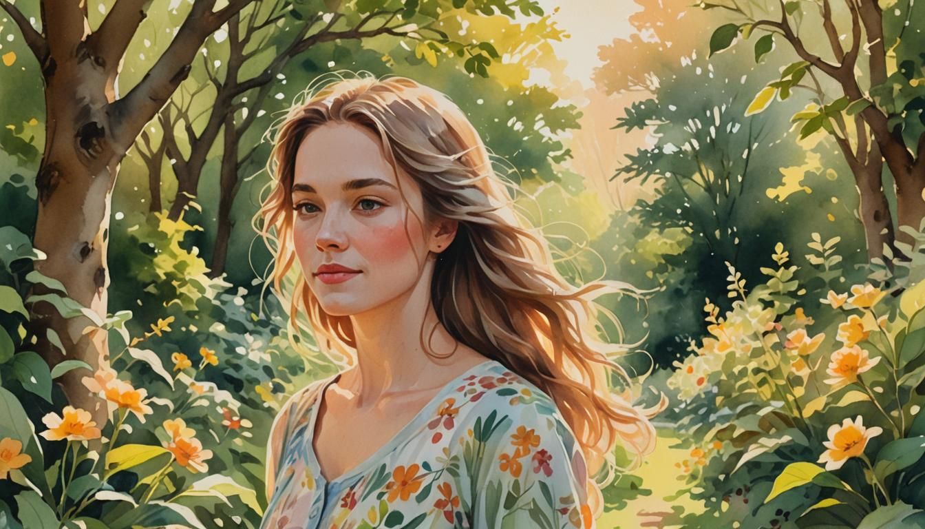 A gorgeous woman in a garden. Closeup.