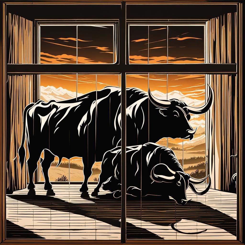Silhouette of Bulls Fighting: Hyperdetailed Airbrush Art