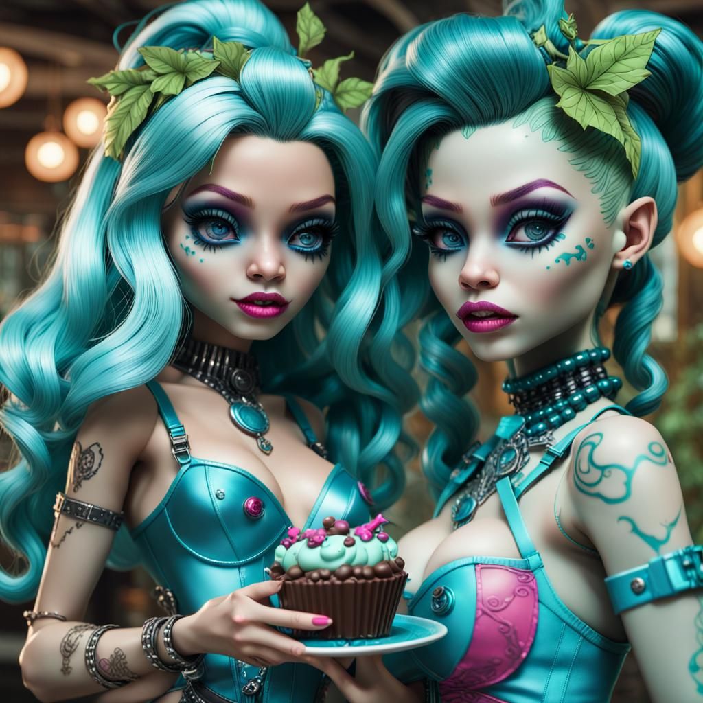 Monster High and Poison Ivy Dolls in Cyberpunk Style