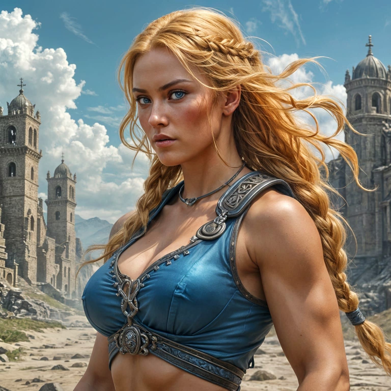 Epic Anglo-Saxon Warrior Woman in Ultra Realistic Gothic Sty...