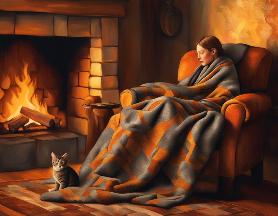 Cozy Fireplace Scene in Soft Pastel Watercolor Style