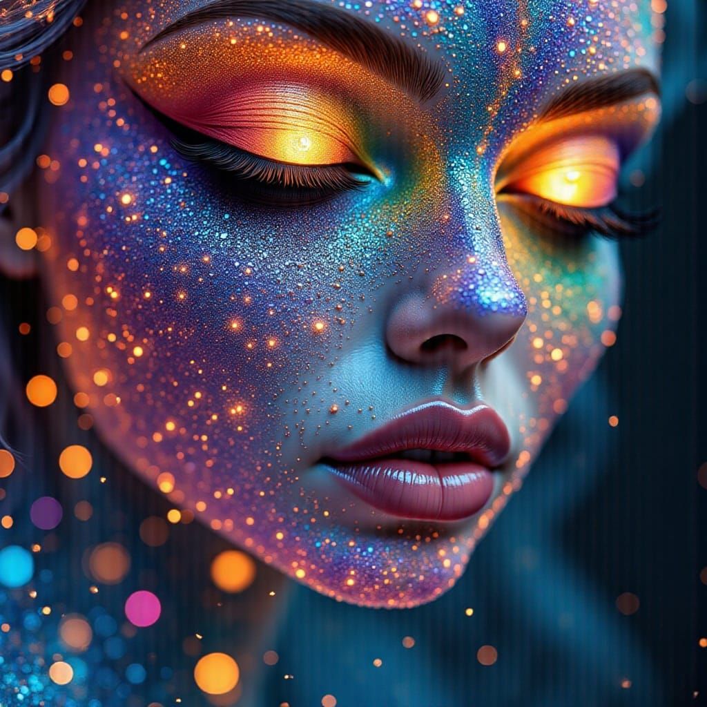 Mystical Woman's Face of Swirling Rainbow Magic