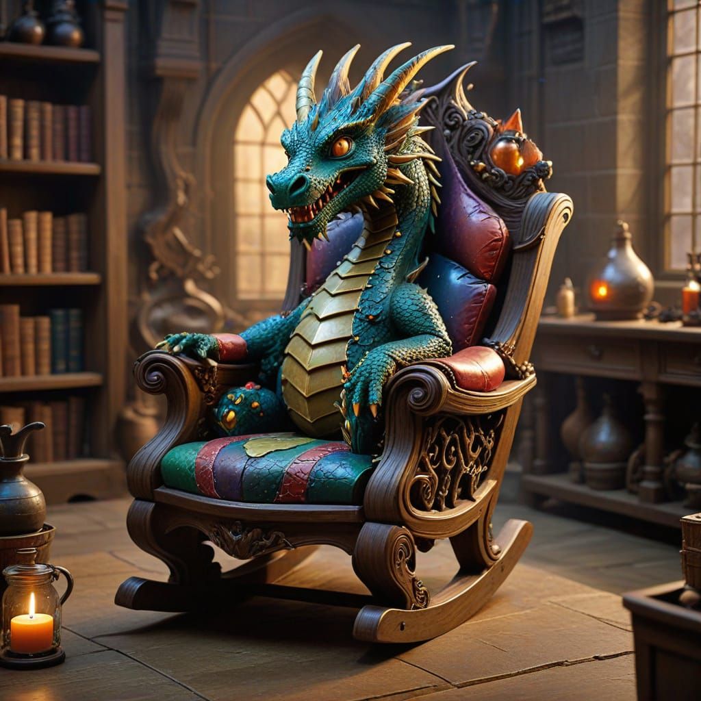Whimsical Dragon Rocking Chair in Potions Classroom