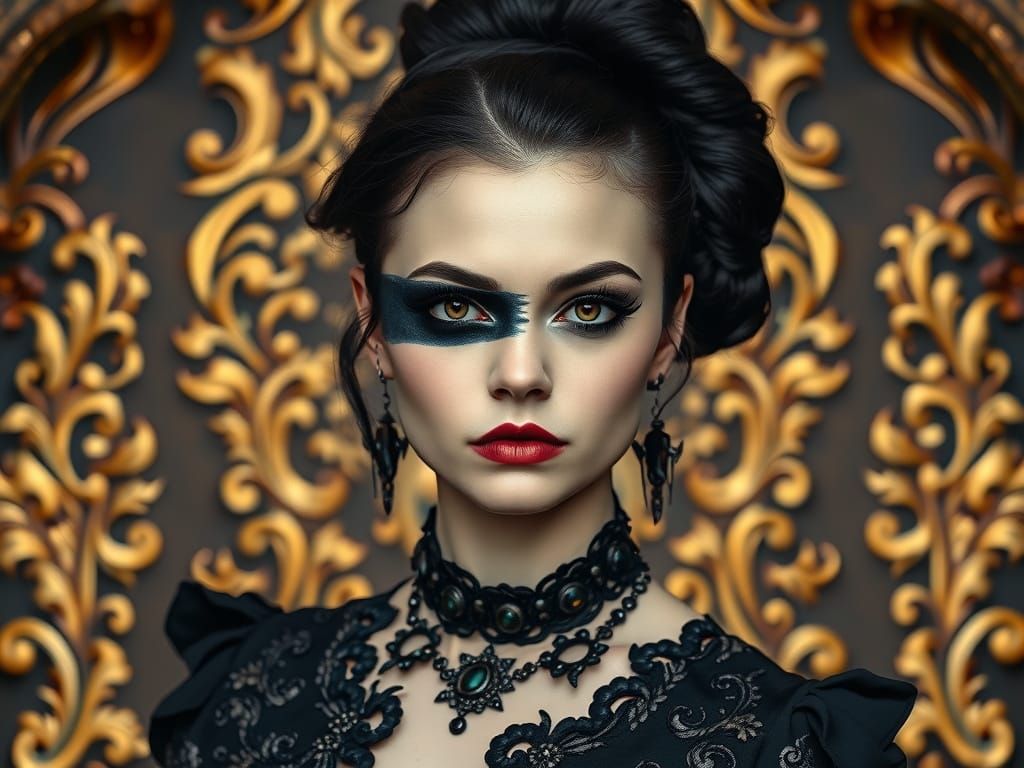 Gothic Woman Portrait with Elaborate Makeup and Hair