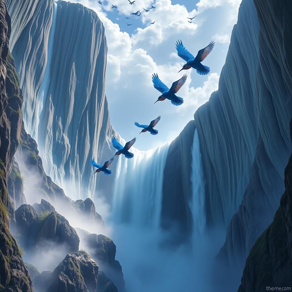 Surreal Waterfalls Flowing Upwards in a Dreamscape