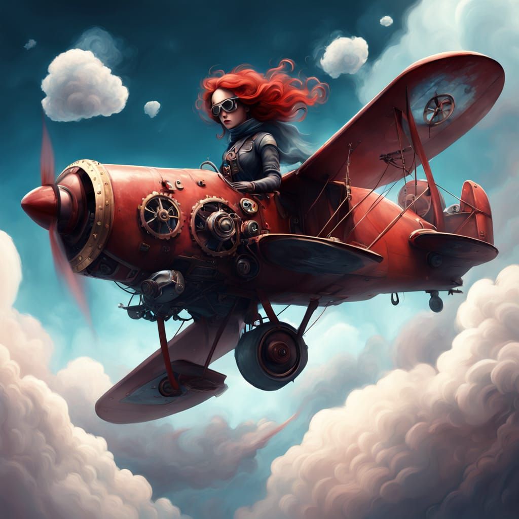 Steampunk Jessica Rabbit Flies Red Baron's Plane in Surreal ...
