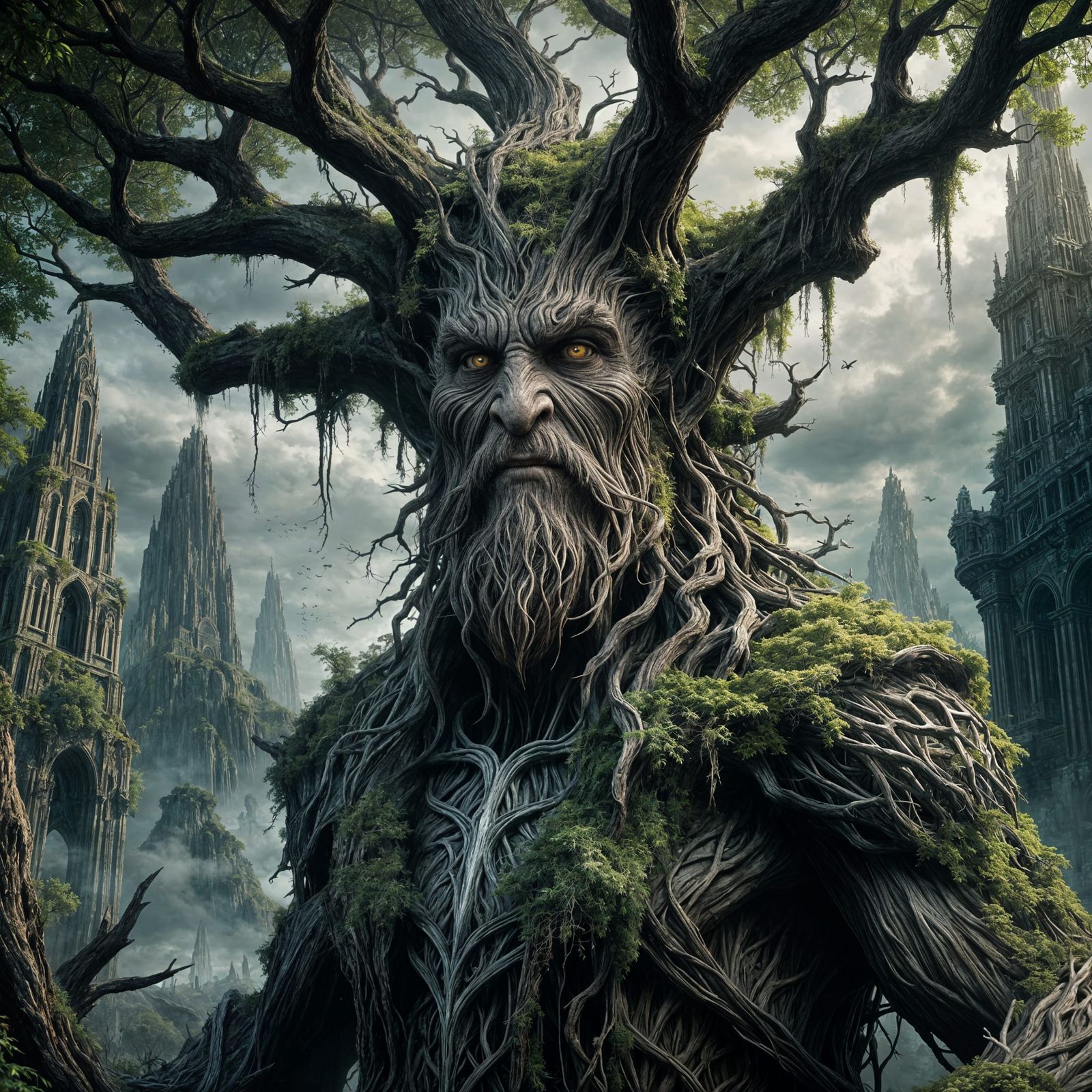 Treebeard Towering Near Orthanc: Digital Fantasy Painting