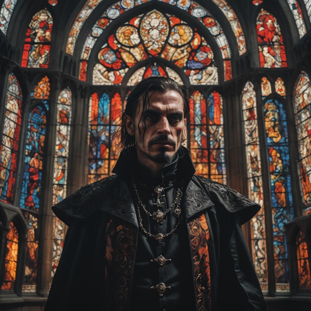 Gothic Character Portrait with Stained Glass