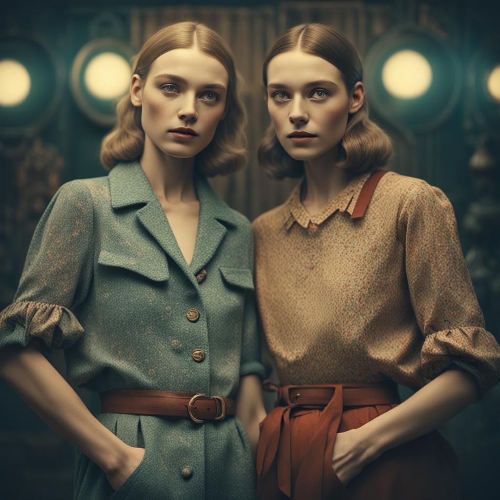 Two Models Holding Hands in Vintage Polaroid Style
