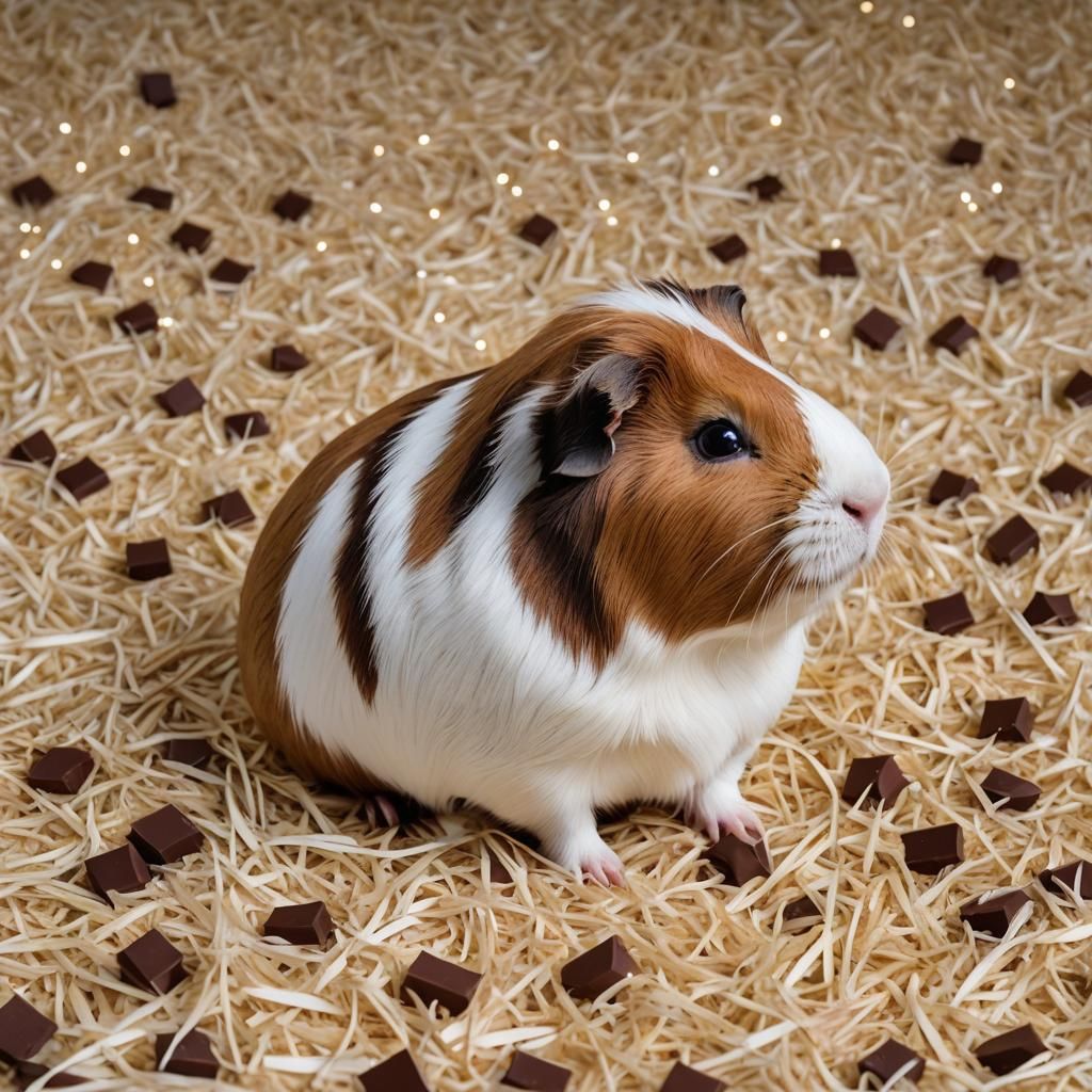 Chocolate and White Guinea Pig Portrait