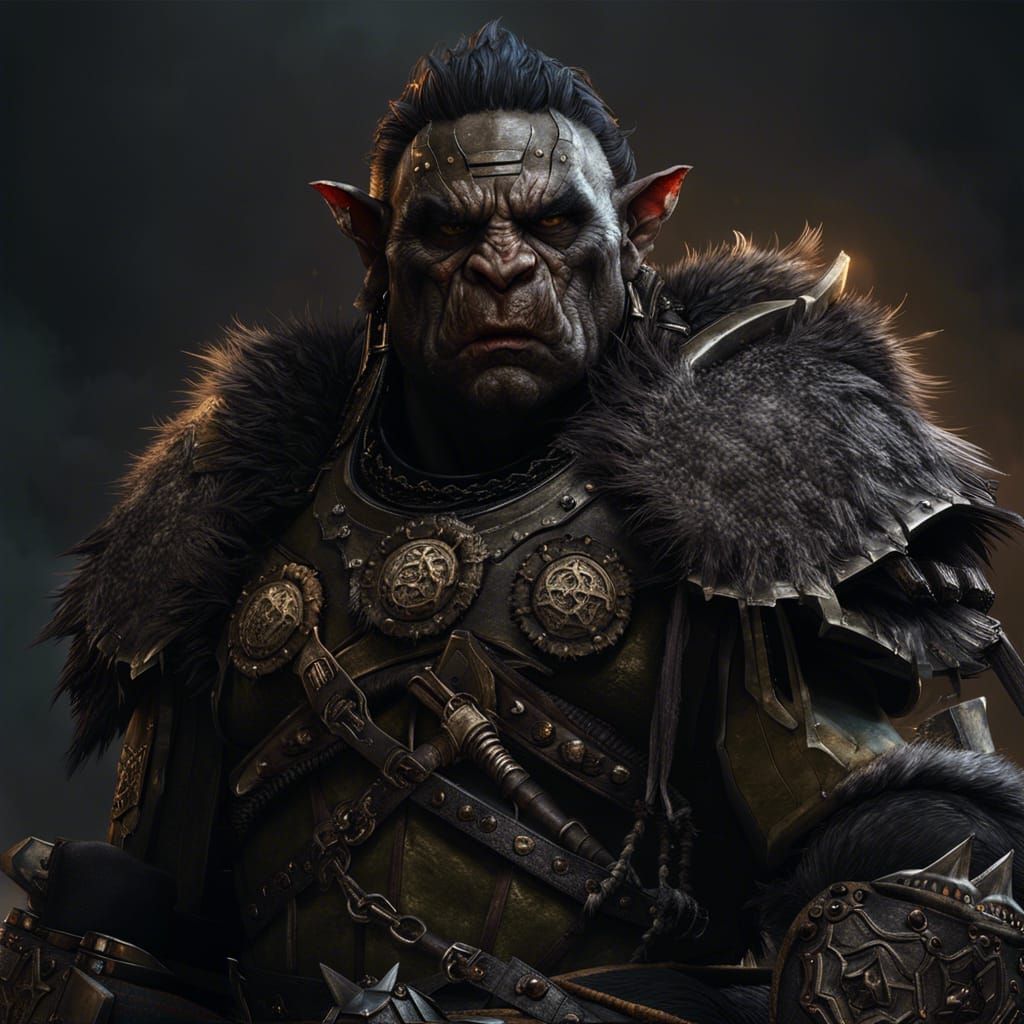 Orc Warrior in Dark Forest, Detailed Digital Painting