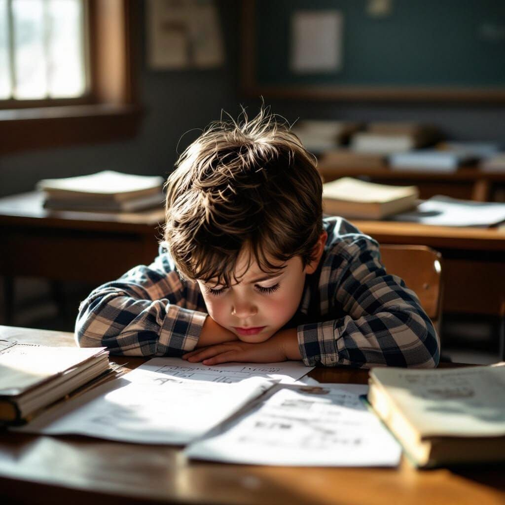 Frustrated Child Overwhelmed by Difficult Schoolwork