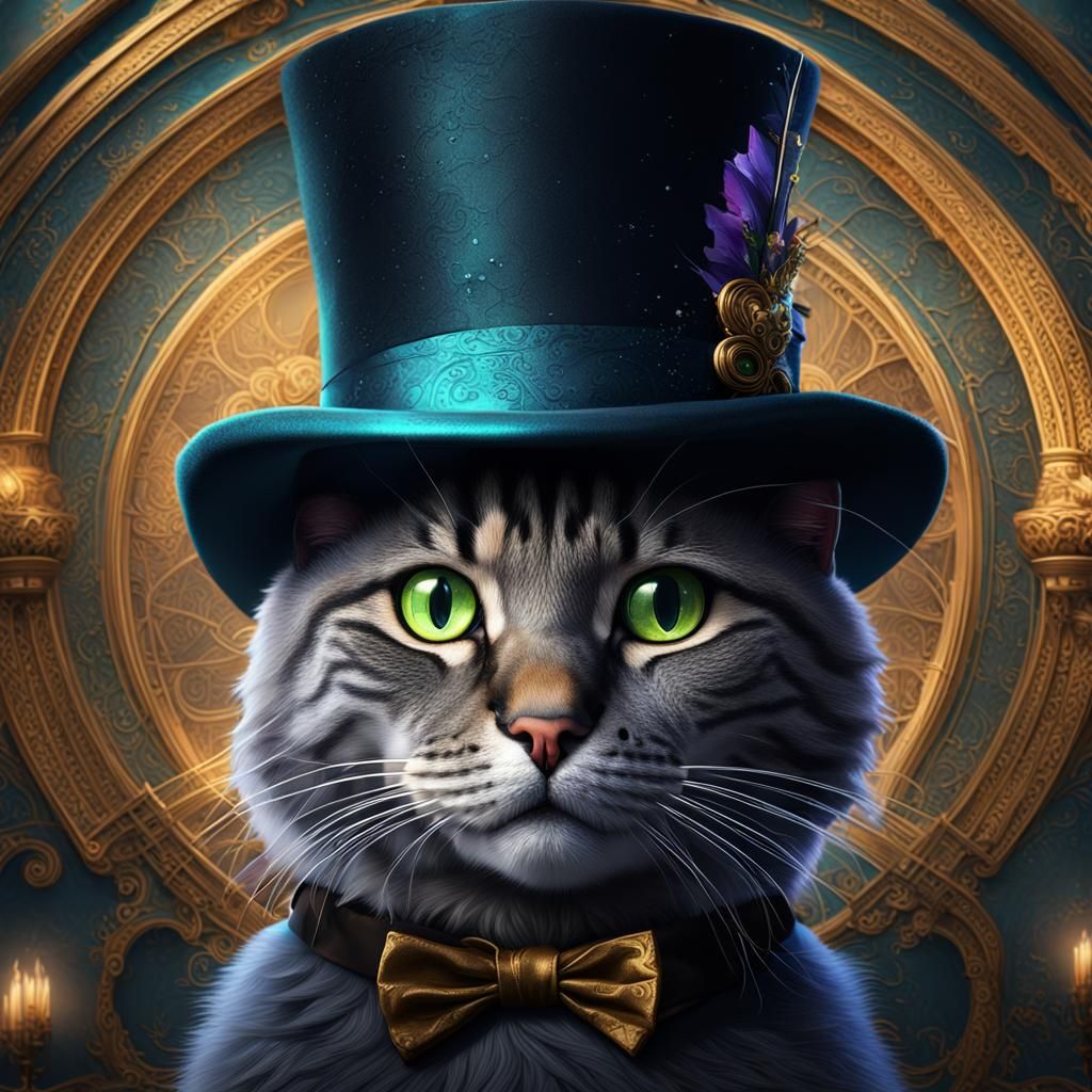 Fantastical Cat in Top Hat Digital Painting