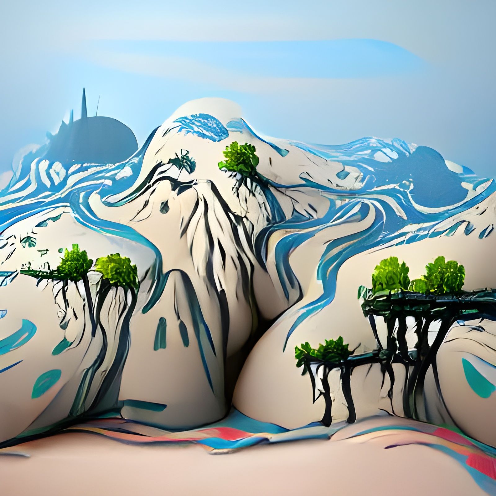 Surreal Upside-Down Mountain Landscape as Matter Painting