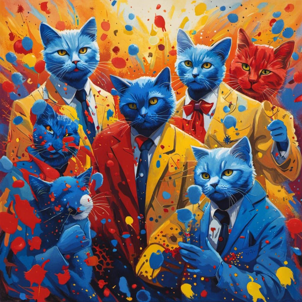 Feline Blue Man Group in Abstract Art