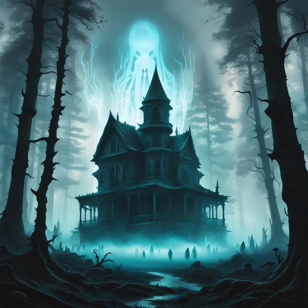 Eerie Souls in Haunted Forest: Dark Fantasy Art