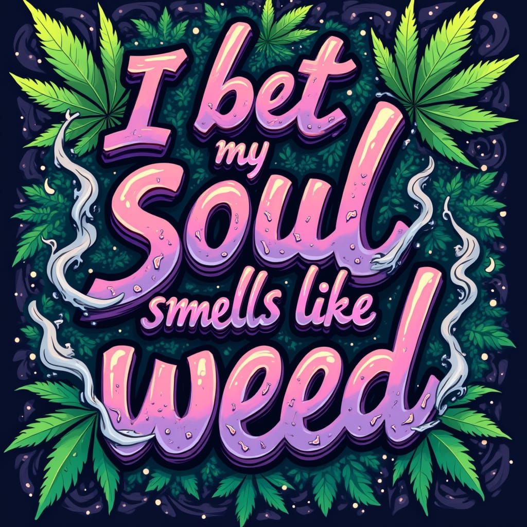 Vibrant Abstract Weed Wallpaper with Whimsical, Hand-Drawn L...