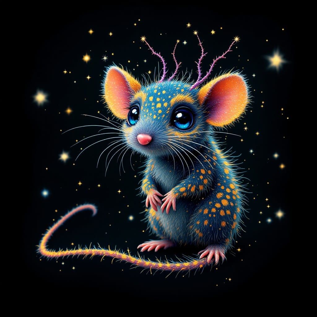 Whimsical Leopard-Spotted Rat with Vibrant Colors and Sparkl...