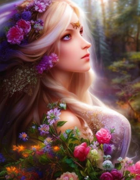 Enchanted Unicorn in Wildflower Forest: Aquarelle Art