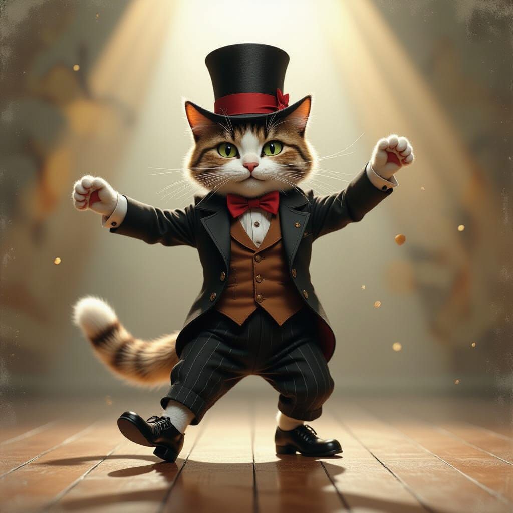 Tap Dancing Cat-Human Hybrid in Vintage Style