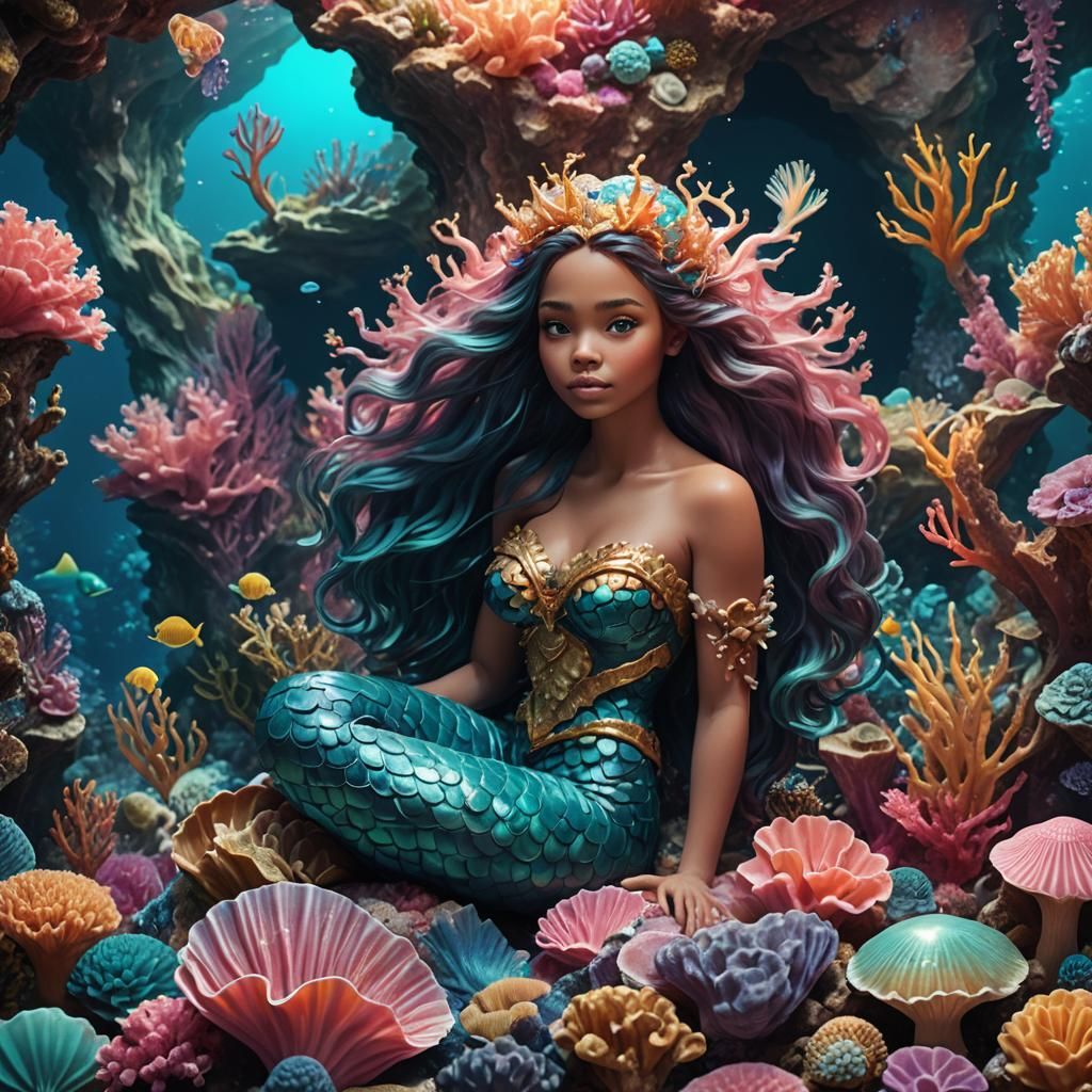 Mermaid in Underwater Cave: Fantasy Concept Art