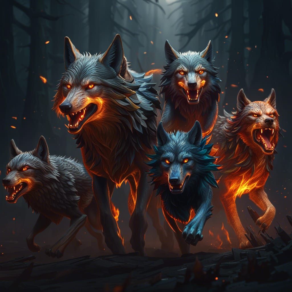 Wolves Shapeshifting into Phoenixes: Fantasy Concept Art